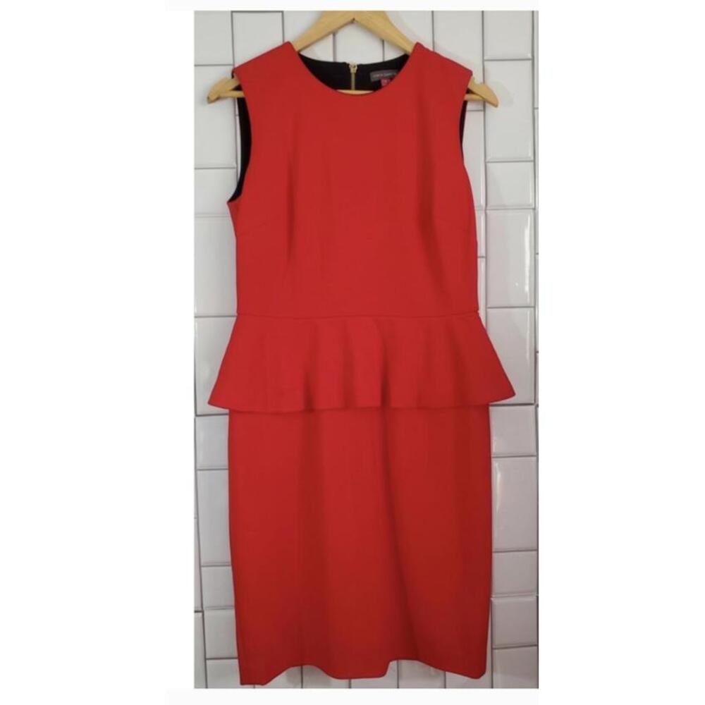 Vince Camuto Ladies Red Sleeveless Dress Peplum Midi Style Stretch Knit